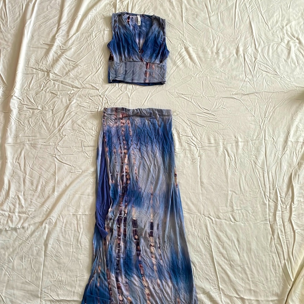 Two piece- tie dye crop top and skirt.